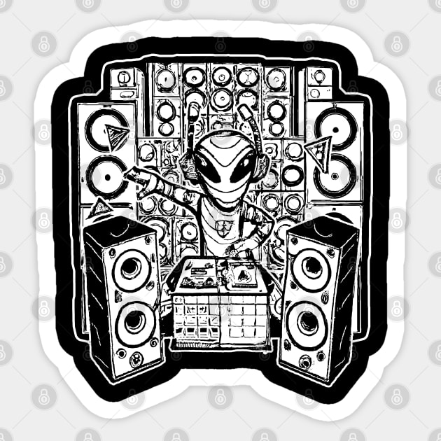 Rave Tekkno Alien DJ Turntables Sticker by T-Shirt Dealer